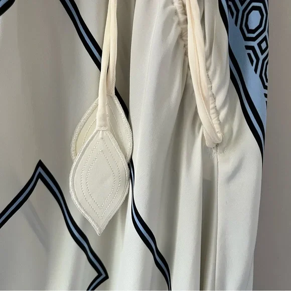 Tory Burch Green, White and Blue Scarf-Print Asymmetrical Maxi Dress - Picture 9 of 11
